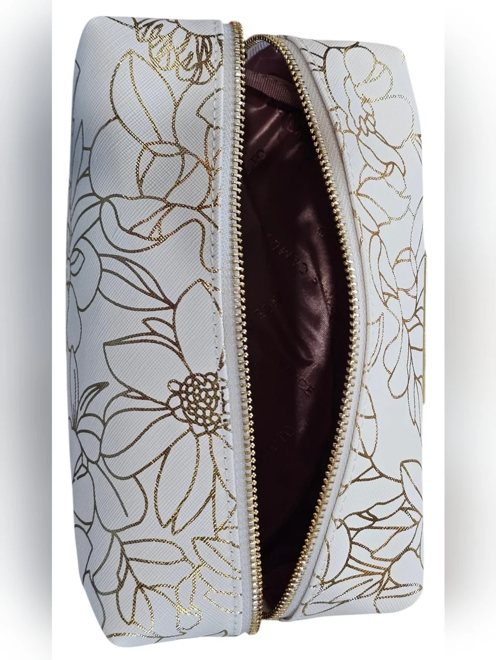 Vince Camuto Cream & Gold Floral Cosmetic Bag, New